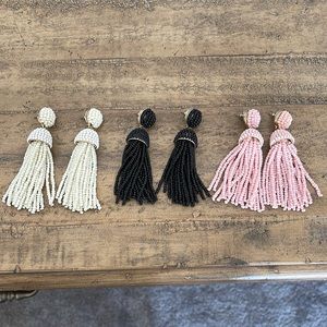 3 beaded earrings white black pink